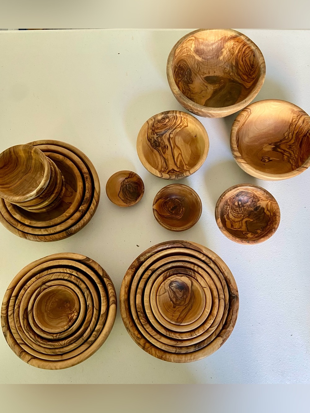 Set of 25 Handcrafted Bamboo Bowls with Natural Wood Grain NWT Different Sizes